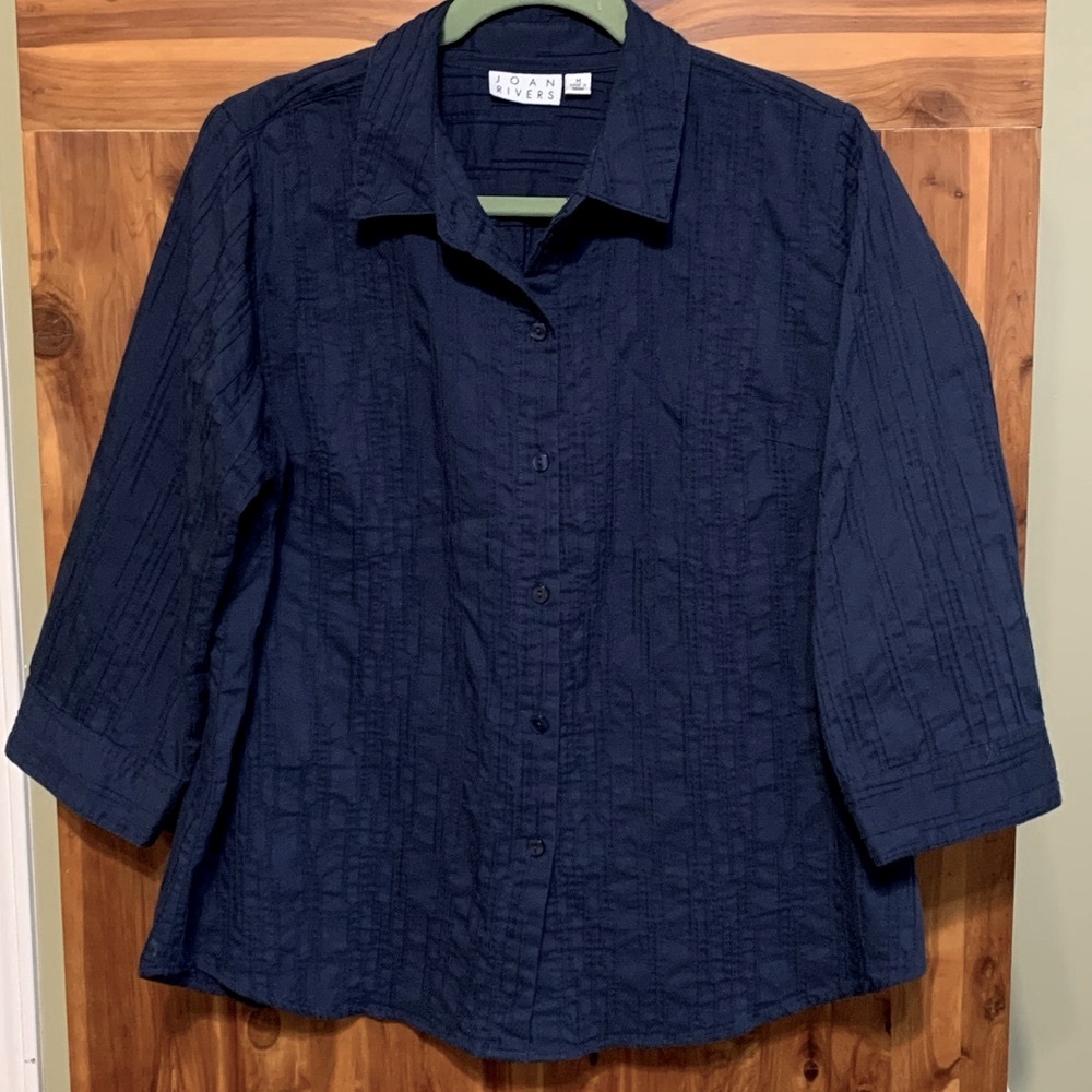 Joan Rivers Three Quarter Sleeve Textured Button Front Shirt